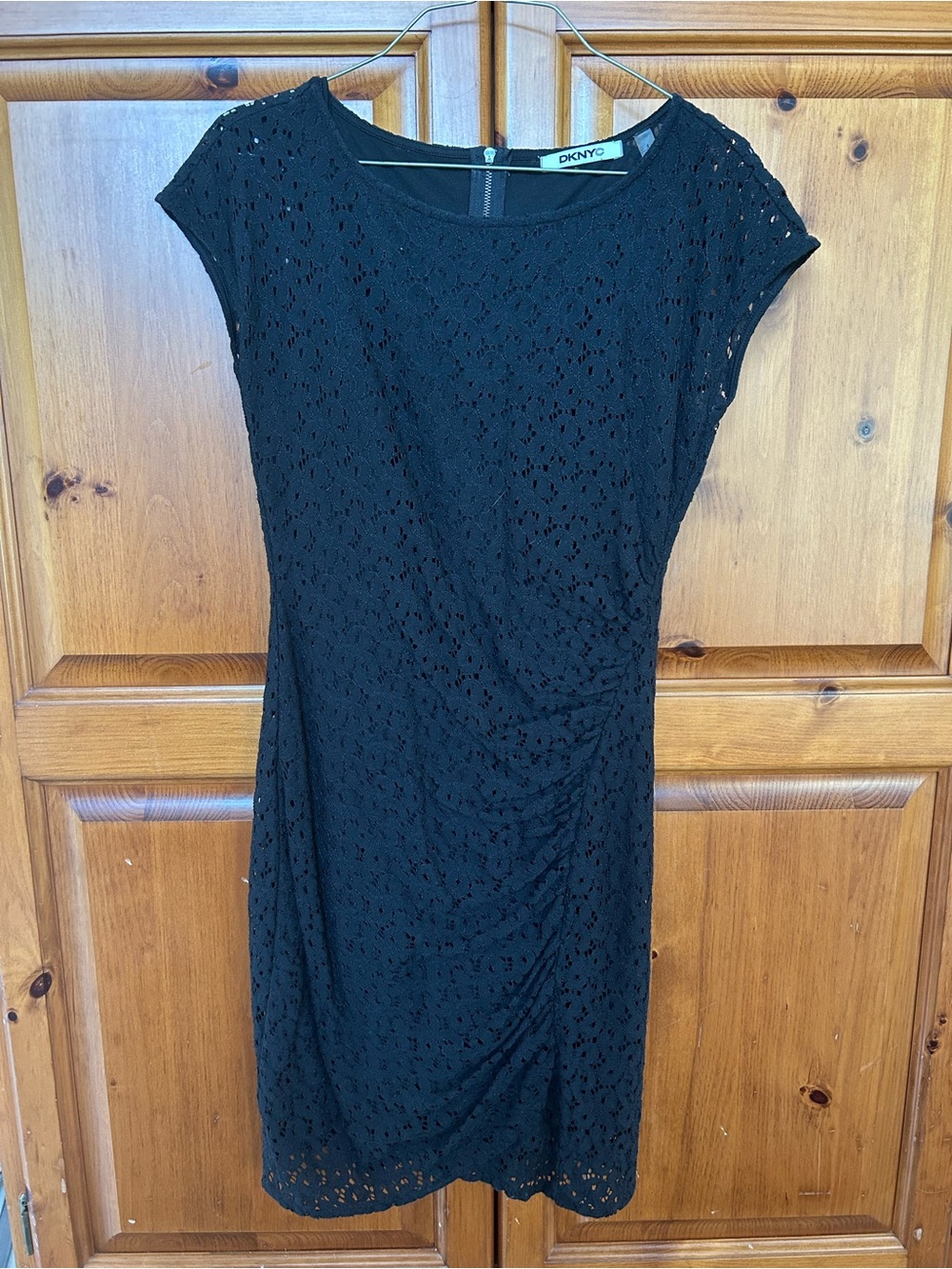 DKNYC Black Lace Cap-Sleeve Midi Dress